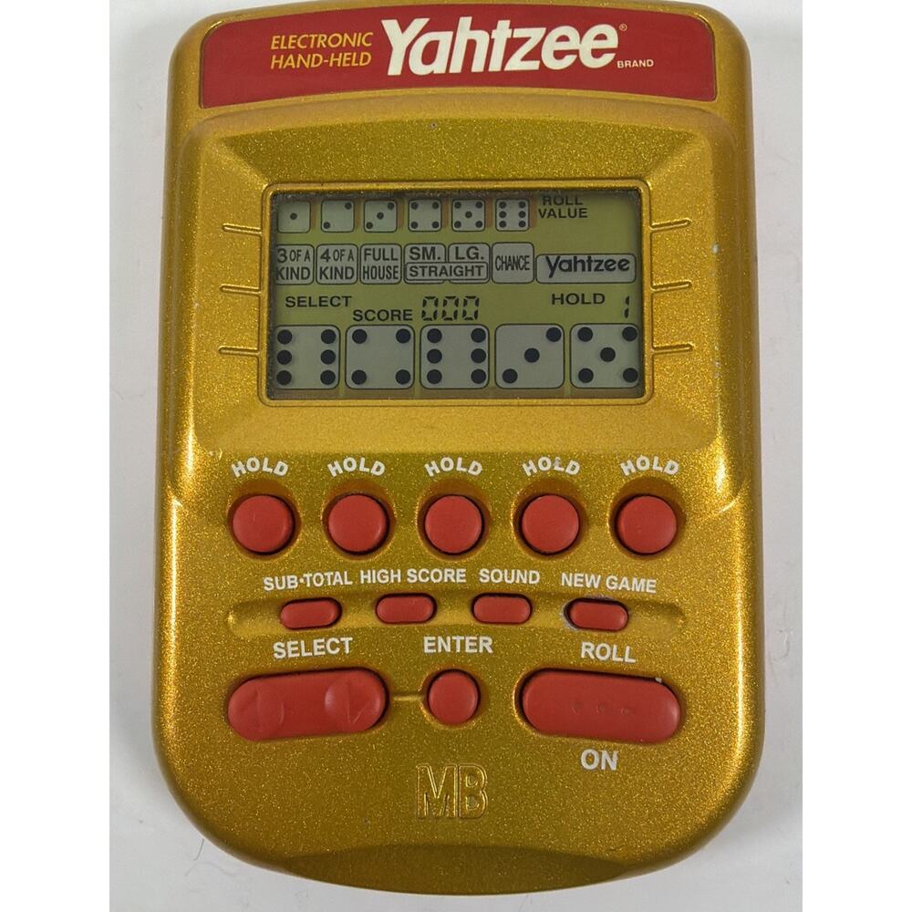 Hasbro 2002 Vintage Yahtzee Handheld Pocket Electronic Game Gold & Red - Tested